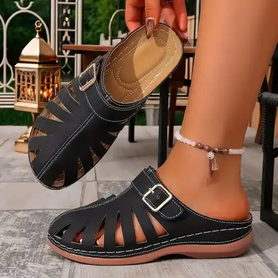 Women's Closed-Toe Stylish and Easy Hollow Design Mules
